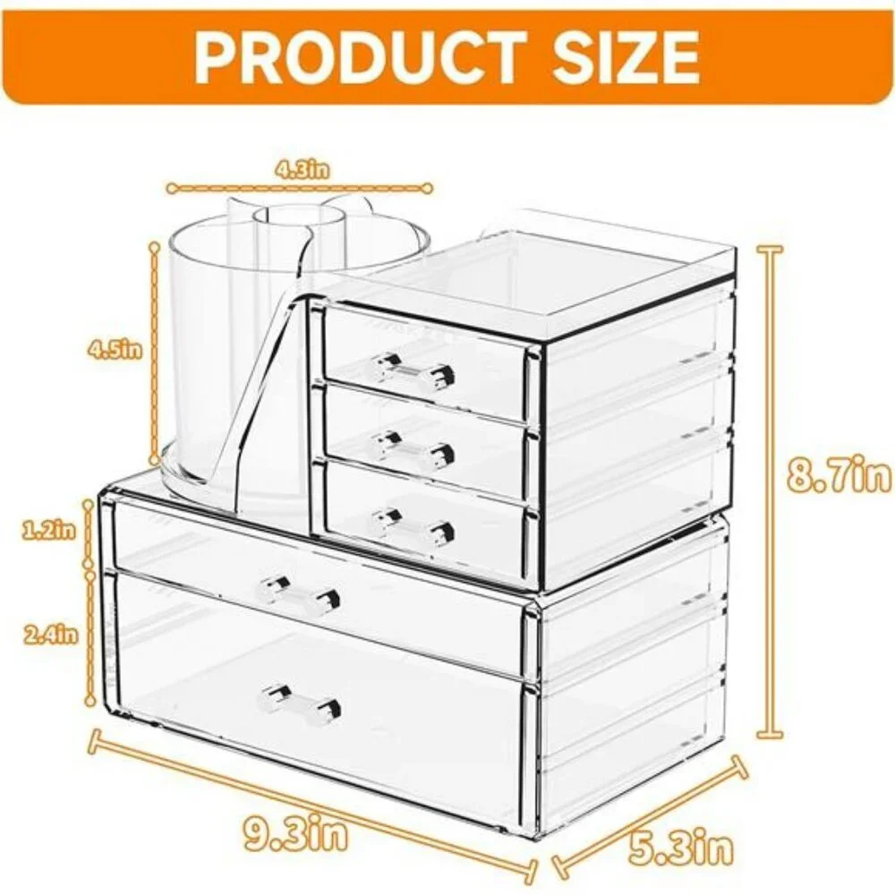 Acrylic makeup organizer with drawers clear vanity skincare storage container
